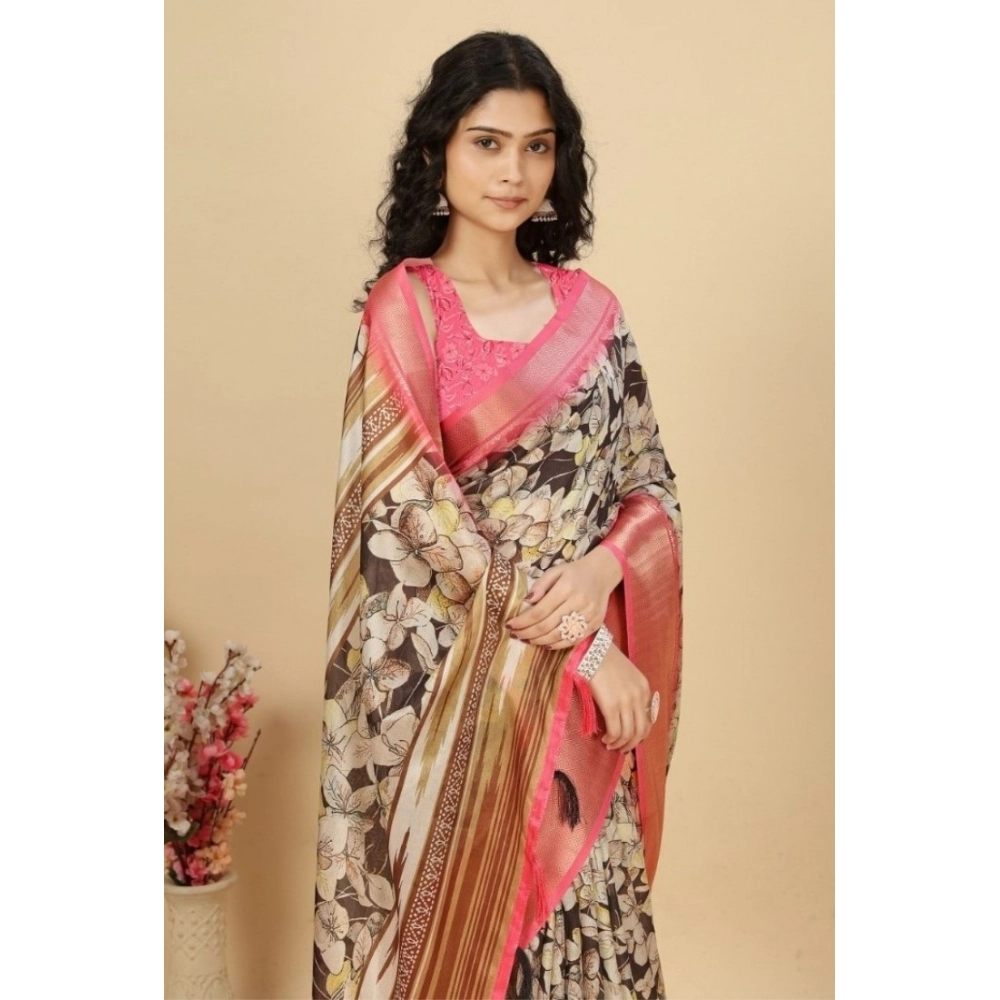 Generic Women's Cotton Silk Floral Printed Saree With Unstitched Blouse 5.5Mtr (Black) Generic Women's Cotton Silk Floral Printed Saree With Unstitched Blouse 5.5Mtr (Black)