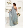Generic Women's Faux Linen Geometric Ready to wear Saree With Unstitched Blouse 5.5Mtr (Grey)