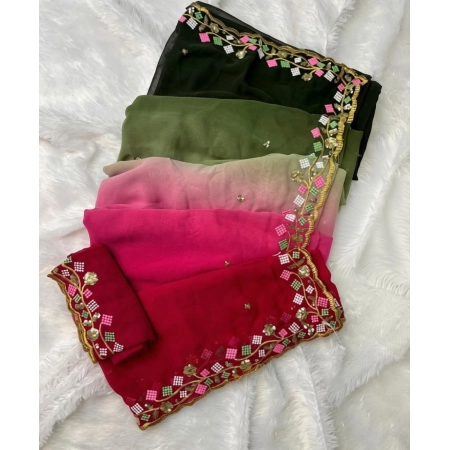 Generic Women's Georgette Embroidered Saree With Unstitched Blouse 5.5Mtr (Multi)
