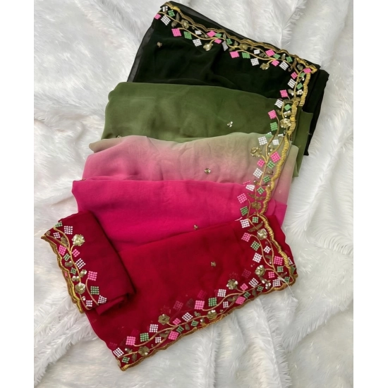 Generic Women's Georgette Embroidered Saree With Unstitched Blouse 5.5Mtr (Multi)