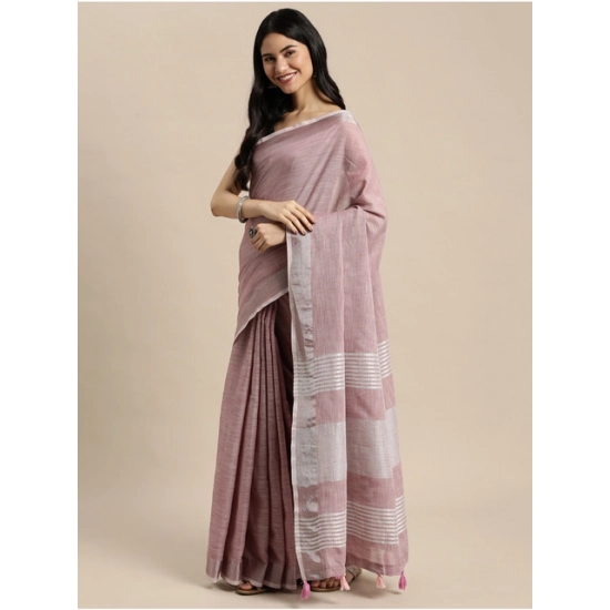 Generic Women's Linen Cotton Printed Saree With Unstitched Blouse 5.5Mtr (Purple)