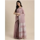 Generic Women's Linen Cotton Printed Saree With Unstitched Blouse 5.5Mtr (Purple)