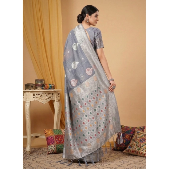 Generic Women's Linen Cotton Printed Saree With Unstitched Blouse 5.5Mtr (Grey) Generic Women's Linen Cotton Printed Saree With Unstitched Blouse 5.5Mtr (Grey)