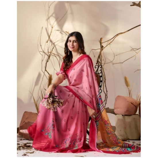 Generic Women's Georgette Printed Saree With Unstitched Blouse 5.5Mtr (Light_Pink)