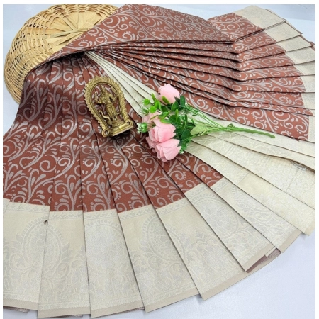 Generic Women's Soft Silk Printed Saree With Unstitched Blouse 5.5Mtr (Brown)