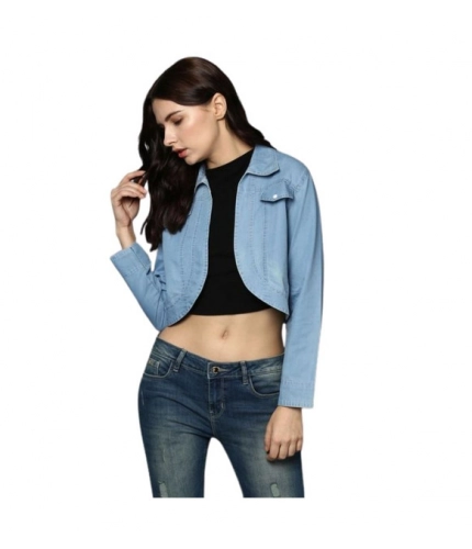 Generic Women's Denim Solid 3-4th Sleeves Shrug (Blue)