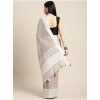 Generic Women's Linen Printed Saree With Unstitched Blouse 5.5Mtr (Beige)