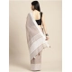 Generic Women's Linen Printed Saree With Unstitched Blouse 5.5Mtr (Beige)