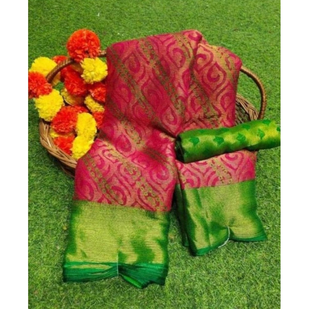 Generic Women's Brasso Printed Saree With Unstitched Blouse 5.5Mtr (Pink)