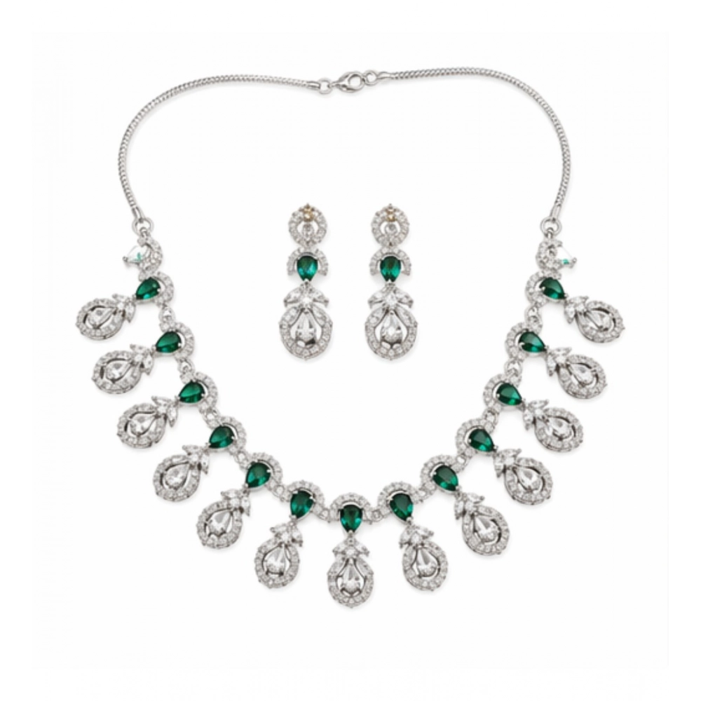 Generic Women's Brass Silver Plated Necklace set (Green)