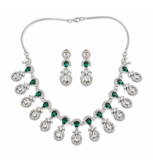 Generic Women's Brass Silver Plated Necklace set (Green) Generic Women's Brass Silver Plated Necklace set (Green)