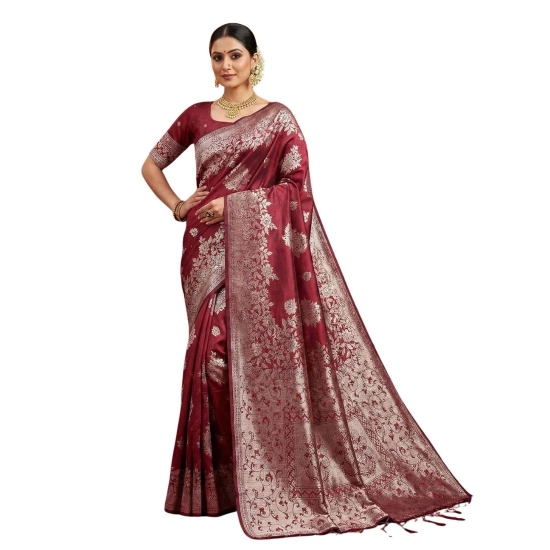 Generic Women's Silk Blend Printed Saree With Unstitched Blouse 5.5Mtr (Maroon)