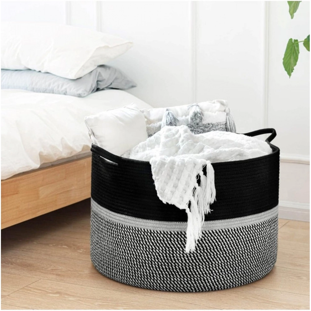Generic Cotton Dori 16x14 Inch Storage Basket For Clothes With Out Lid (Black-Black-White) Generic Cotton Dori 16x14 Inch Storage Basket For Clothes With Out Lid (Black-Black-White)
