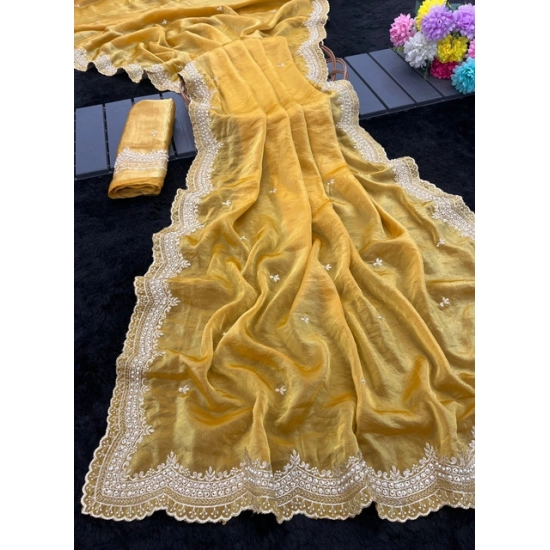 Generic Women's Satin Embellished Saree With Unstitched Blouse 5.5Mtr (Mustard-Yellow) Generic Women's Satin Embellished Saree With Unstitched Blouse 5.5Mtr (Mustard-Yellow)