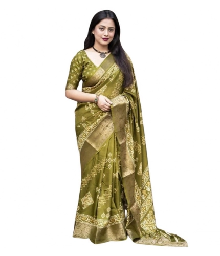 Generic Women's Cotton Silk Printed Saree With Unstitched Blouse 5.5Mtr (Green)