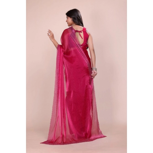 Women's Jimmy choo Embellished Bollywood Saree With Unstitched Blouse 5.5Mtr (Red)