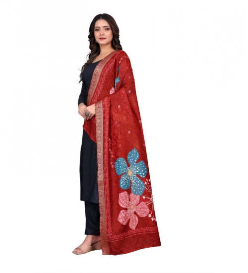 Generic Women's chanderi silk  Printed Dupatta (Red, Length: 2 Mtr)