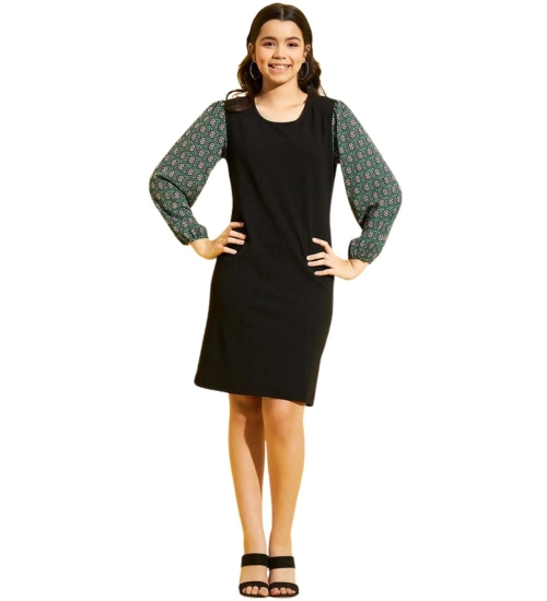 Generic Girl's Polyester Lycra Printed Sleeveless Dress (Green-Black)