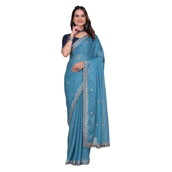 Generic Women's Georgette Embellished Saree With Unstitched Blouse 5.5Mtr (Aqua Blue) Generic Women's Georgette Embellished Saree With Unstitched Blouse 5.5Mtr (Aqua Blue)