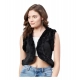 Generic Women's Denim And Fur Solid Sleeveless Shrug (Black)