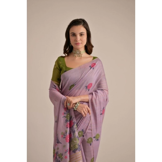 Generic Women's Blended_Cotton Floral Motifs And Woven Buttas Saree With Unstitched Blouse 5.5Mtr (Lavender) Generic Women's Blended_Cotton Floral Motifs And Woven Buttas Saree With Unstitched Blouse 5.5Mtr (Lavender)