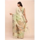 Generic Women's Linen Cotton Printed Saree With Unstitched Blouse 5.5Mtr (Light Green)