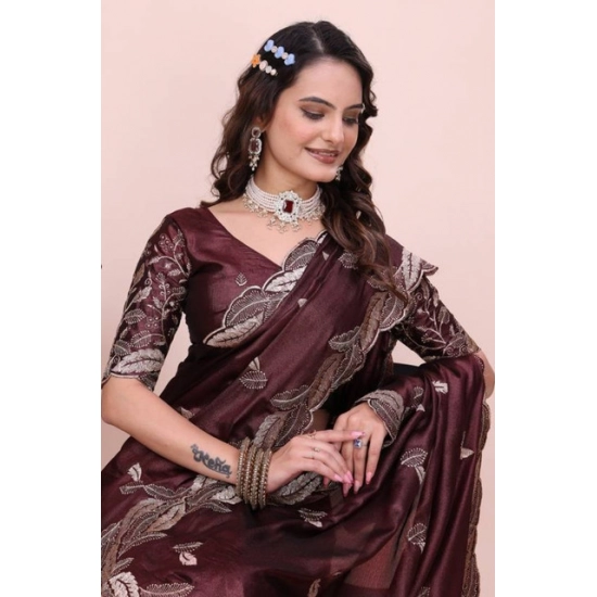 Generic Women's Georgette Embroidered Saree With Unstitched Blouse 5.5Mtr (Wine) Generic Women's Georgette Embroidered Saree With Unstitched Blouse 5.5Mtr (Wine)