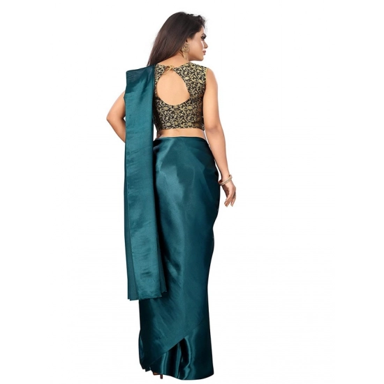 Generic Women's Satin Printed Saree With Unstitched Blouse 5.5Mtr (Rama)