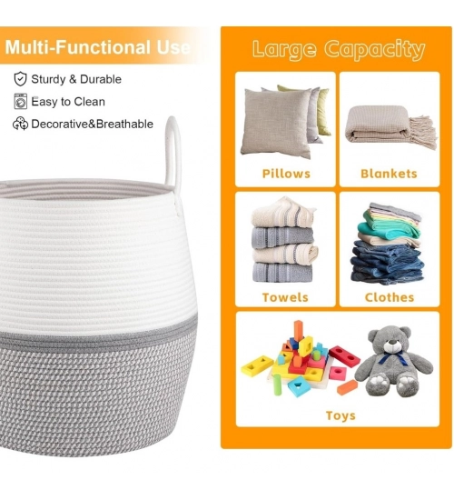 Generic Cotton Matka With Handle 14x12 Inch Storage Basket For Clothes With Out Lid (Gray-White) Generic Cotton Matka With Handle 14x12 Inch Storage Basket For Clothes With Out Lid (Gray-White)
