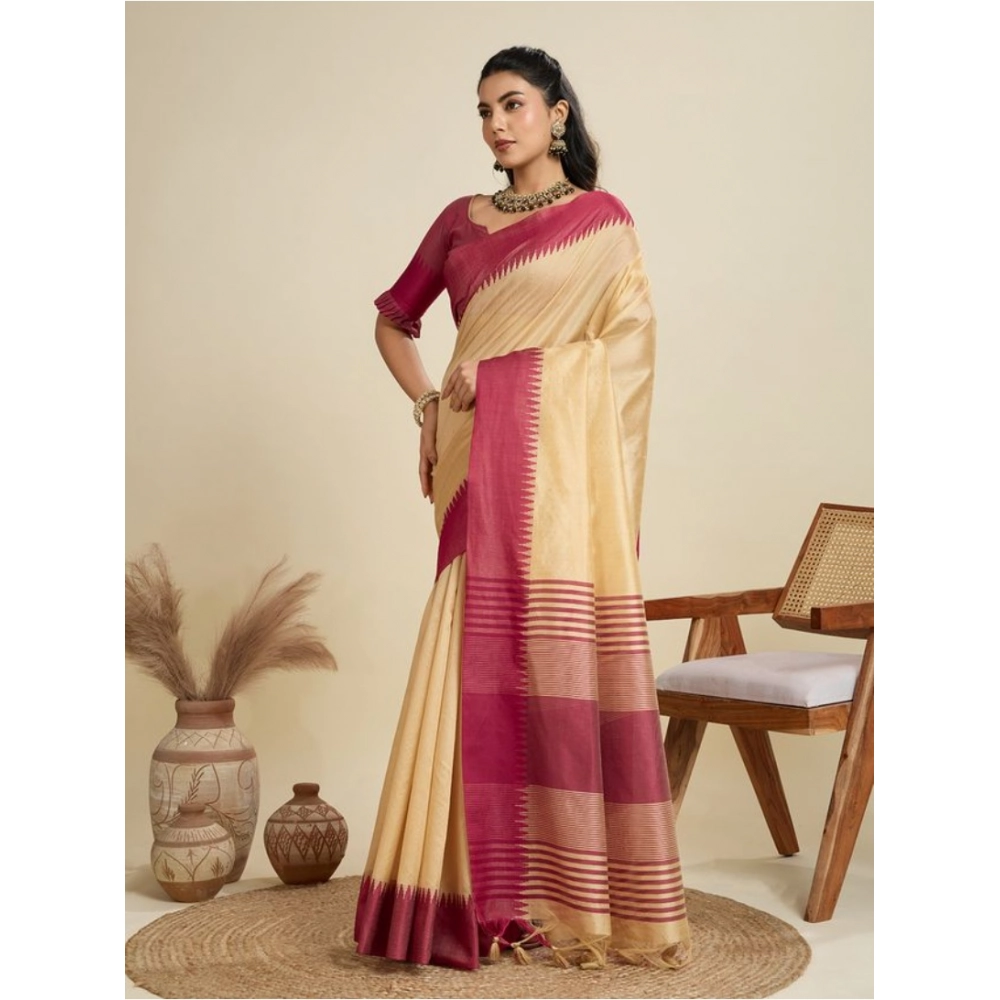 Generic Women's Raw_Silk Woven Saree With Unstitched Blouse 5.5Mtr (Beige)