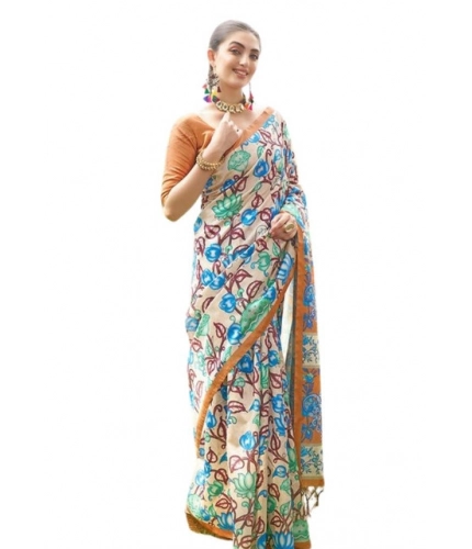 Generic Women's Faux_Tussar Kalamkari_Print Saree With Unstitched Blouse 5.5Mtr (Brown)