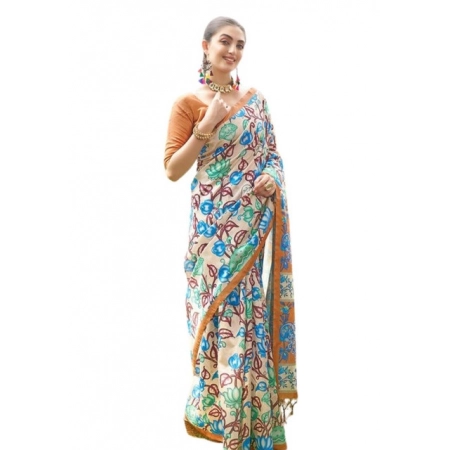 Generic Women's Faux_Tussar Kalamkari_Print Saree With Unstitched Blouse 5.5Mtr (Brown) Generic Women's Faux_Tussar Kalamkari_Print Saree With Unstitched Blouse 5.5Mtr (Brown)