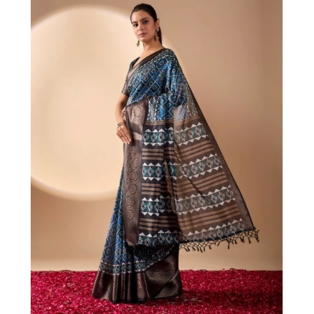 Generic Women's Faux_Art_Silk Printed Saree With Unstitched Blouse 5.5Mtr (Blue) Generic Women's Faux_Art_Silk Printed Saree With Unstitched Blouse 5.5Mtr (Blue)