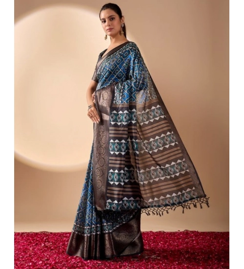 Generic Women's Faux_Art_Silk Printed Saree With Unstitched Blouse 5.5Mtr (Blue)