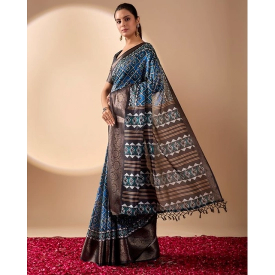 Generic Women's Faux_Art_Silk Printed Saree With Unstitched Blouse 5.5Mtr (Blue)