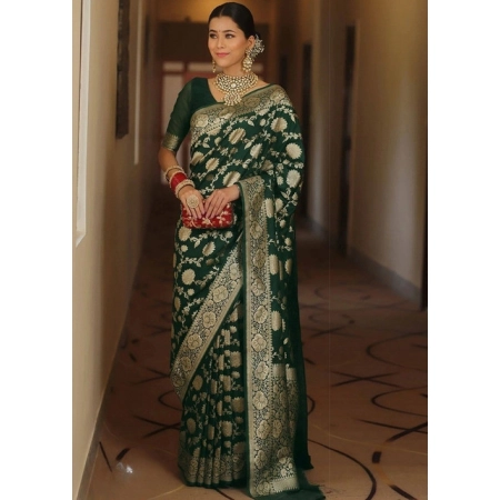 Generic Women's Jacquard Printed Saree With Unstitched Blouse 5.5Mtr (Green)