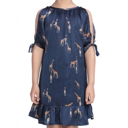 Generic Girl's Satin Animal Print Sleeveless Dress (Blue)