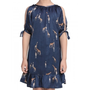 Generic Girl's Satin Animal Print Sleeveless Dress (Blue)