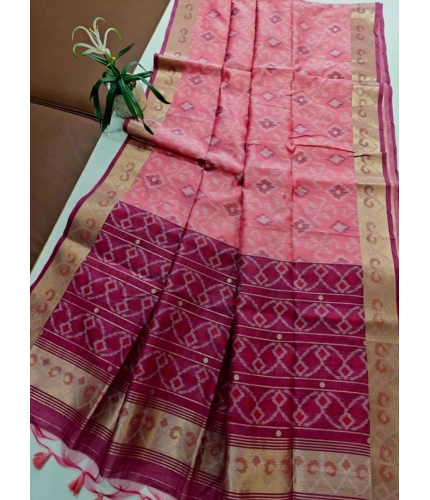 Generic Women's Raw Silk Ikkat Saree With Unstitched Blouse 5.5Mtr (Pink)
