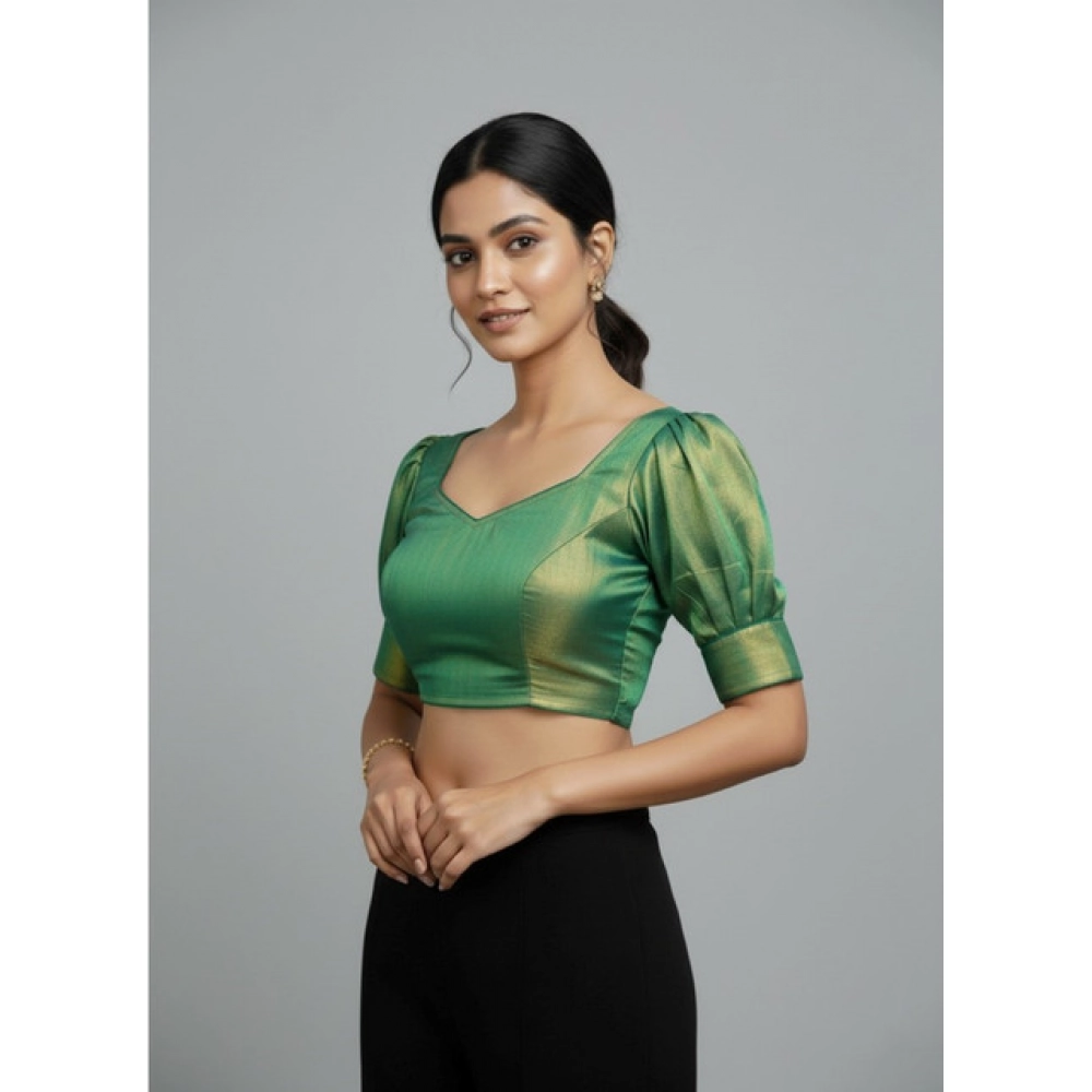 Generic Women's Erode Silk V Neck Padded Blouse (Green, 38 Ready Size (Self-Alterable 36–40)