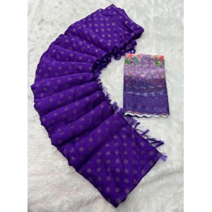 Generic Women's Printed Brasso Saree With Unstitched Blouse (Purple, 5-6 Mtrs)