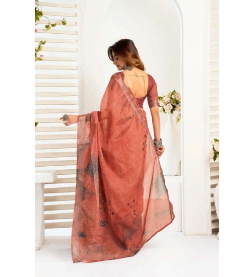 Generic Women's Faux_Linen Printed Ready-to-Wear Saree With Unstitched Blouse 5.5 Mtr (Rust) Generic Women's Faux_Linen Printed Ready-to-Wear Saree With Unstitched Blouse 5.5 Mtr (Rust)