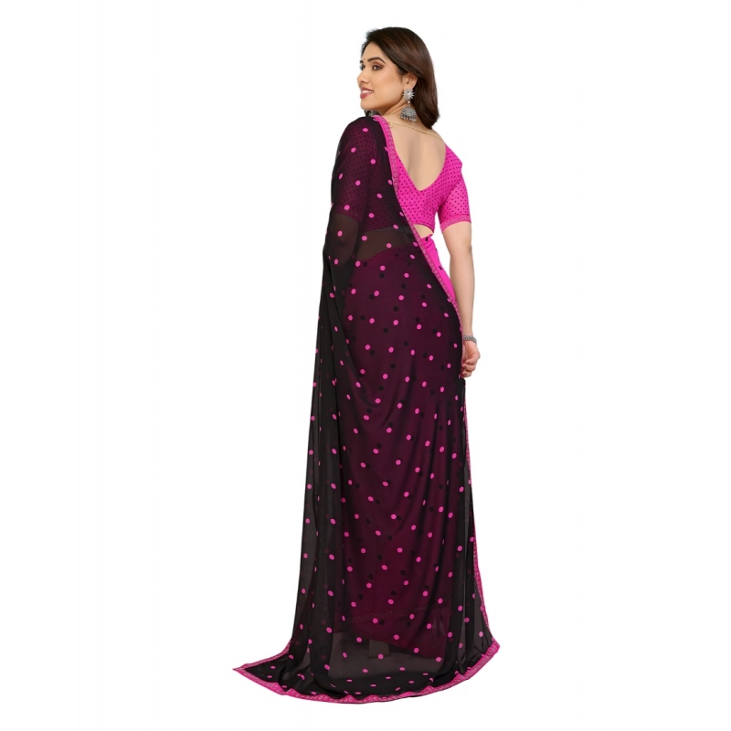 Women's Georgette Printed Saree With Unstitched Blouse 5.5Mtr (Black-Pink) Women's Georgette Printed Saree With Unstitched Blouse 5.5Mtr (Black-Pink)