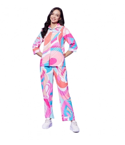 Generic Women's Polyester Printed 3-4th Sleeve Co-Ord Set (Multicolor)