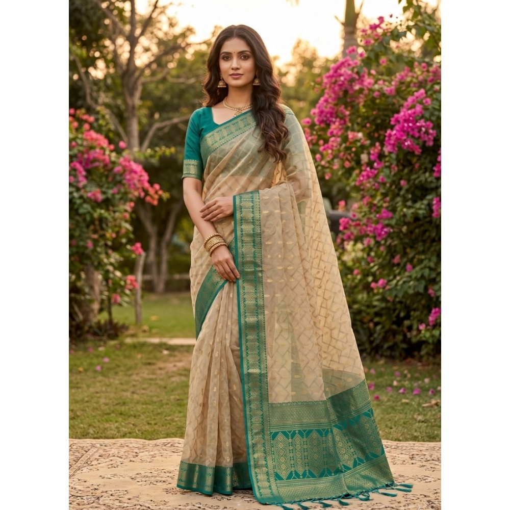 Generic Women's Cotton Printed Saree With Unstitched Blouse 5.5Mtr (Multicolor)