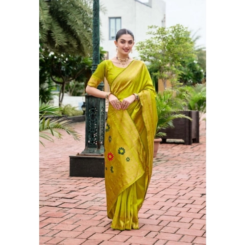 Women's Silk Blend Zari Woven Saree With Unstitched Blouse 5.5Mtr (Lime Green) Women's Silk Blend Zari Woven Saree With Unstitched Blouse 5.5Mtr (Lime Green)