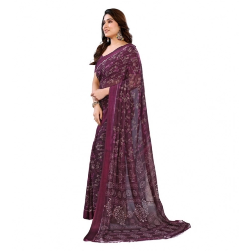 Women's Georgette Printed Saree With Unstitched Blouse 5.5Mtr (Wine) Women's Georgette Printed Saree With Unstitched Blouse 5.5Mtr (Wine)
