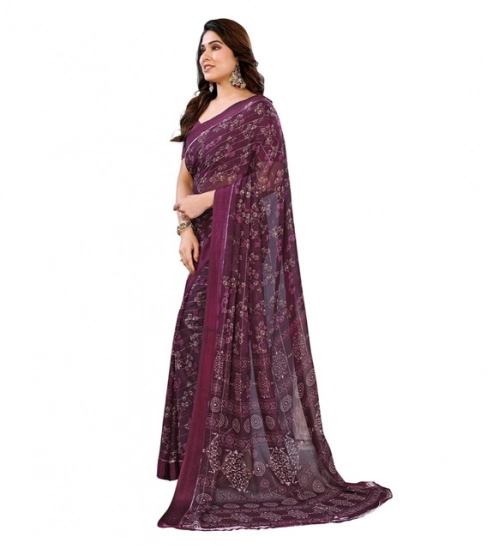 Generic Women's Georgette Printed Saree With Unstitched Blouse 5.5Mtr (Wine)