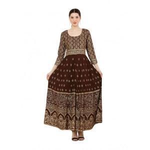 Generic Women's Casual Rayon 3-4th Sleeves Anarkali Kurti (Brown)