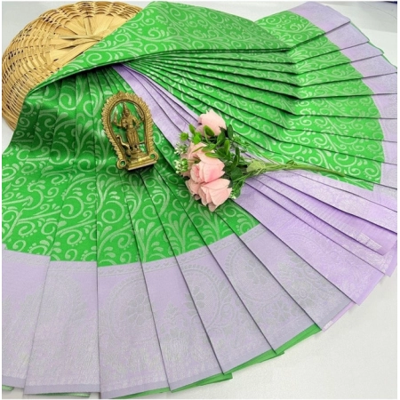 Generic Women's Soft Silk Printed Saree With Unstitched Blouse 5.5Mtr (Light Green)